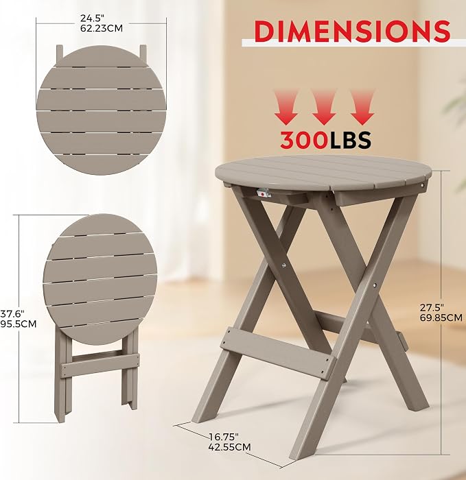 Costaelm Paradise HDPE Outdoor 24.5 Inch Round Portable Folding Patio Dining - Image 3