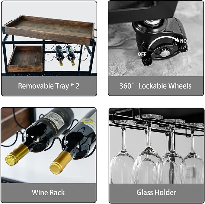 Bar Cart Industrial Mobile Kitchen Serving Carts - Image 6