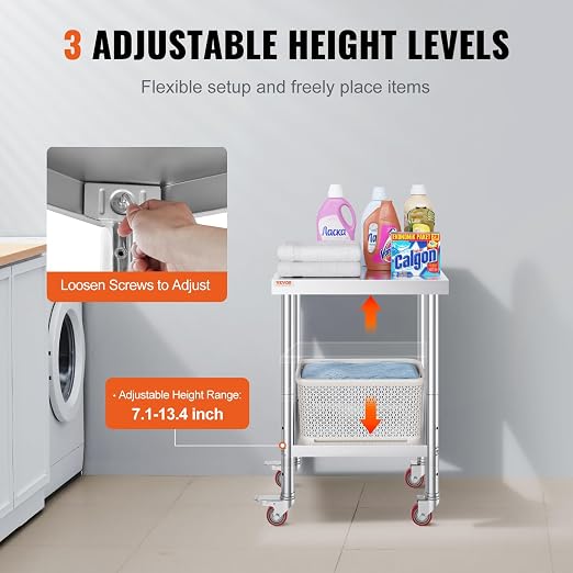 Mophorn 24x18x34 Inch Stainless Steel Work Table 3-Stage Adjustable Shelf - Image 5