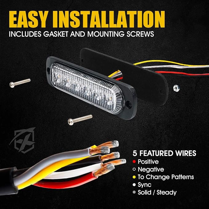 Xprite 4PCS LED Emergency Strobe Lights, Amber 6-LED Surface Mount Flashing - Image 7