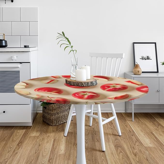 Apples Red Fruit Bright Round Table Cloth Cover, Elastic Edge Waterproof - Image 6