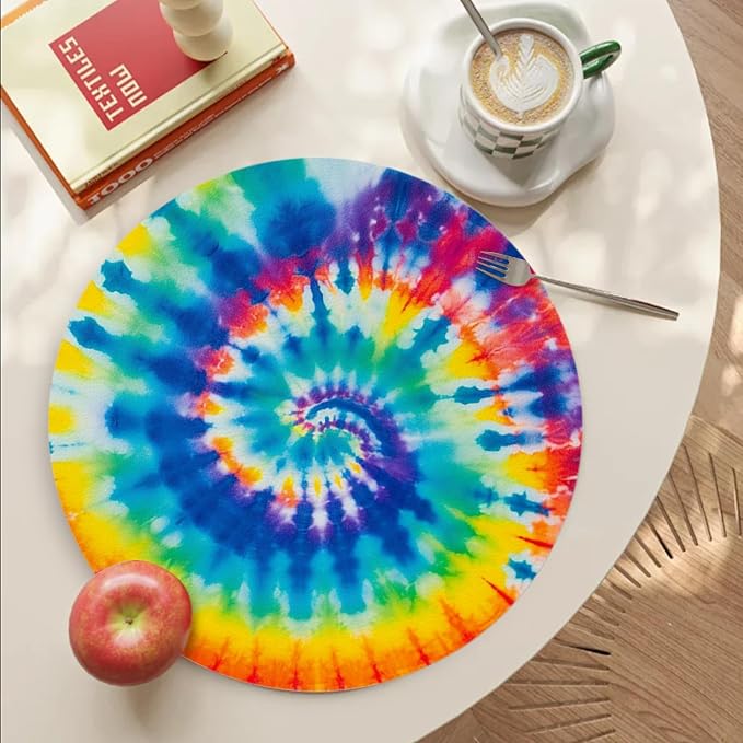 Faux Leather Placemats Set of 4, Colorful Spiral Tie-Dye Ding Table Round - Image 4