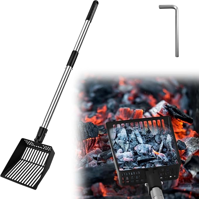 Long Handle Fireplace Ash Sifter, Hollow Out Metal Coal Shovel Adjustable by Fantang