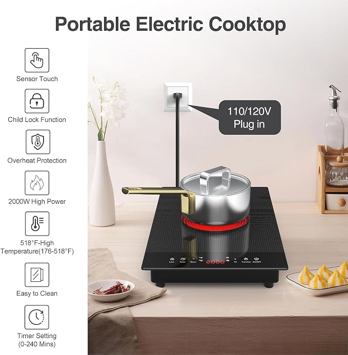 VBGK Electric Cooktop, 110V Electric Stove Top, Single Burner Electric Cooktop - Image 3