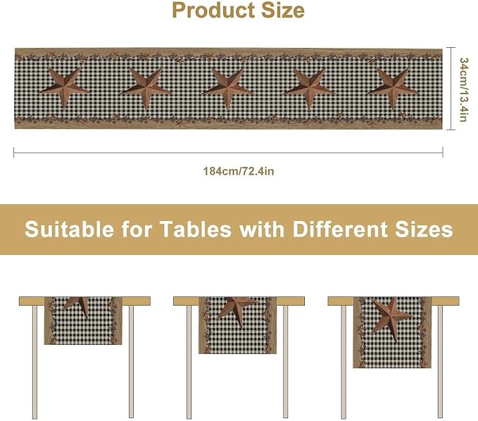 Rustic Star Table Runner, Vintage Wood Barn Black Grid Western Texas Farmhouse - Image 8