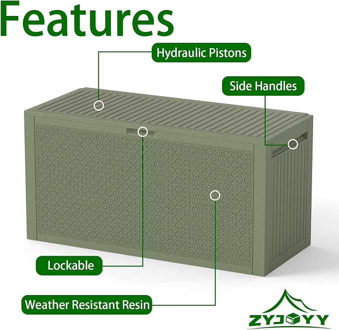 ZYJOYY Outdoor Storage Box, 90 Gallon Deck Box, Waterproof Resin Storage Bin - Image 3