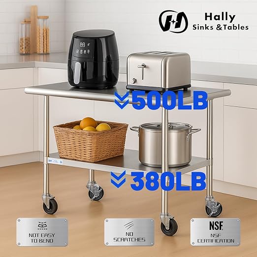 Hally Stainless Steel Table for Prep & Work 24 x 72 Inches - Image 5