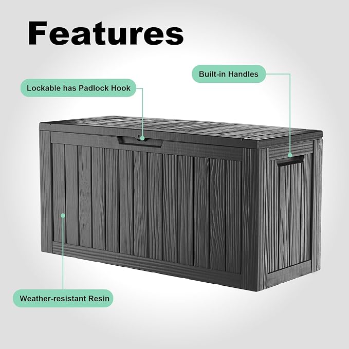 90 Gallon Waterproof Resin Deck Box, UV Resistant Outdoor Storage - Image 6