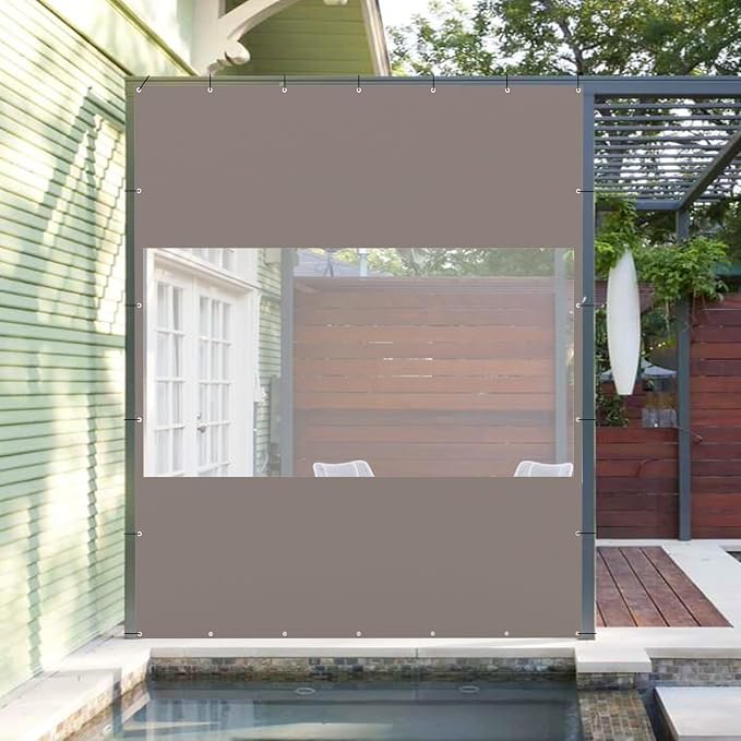 Domi Heavy Duty Outdoor Clear Panel Curtain, 18 oz Waterproof PVC Polyester - Image 2