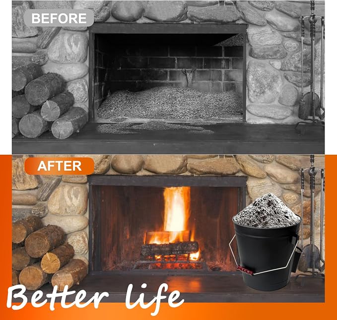 5.2 Gallon Ash Bucket with Lid and Shovel, Metal Fireplace Ash Bucket with Broom - Image 7