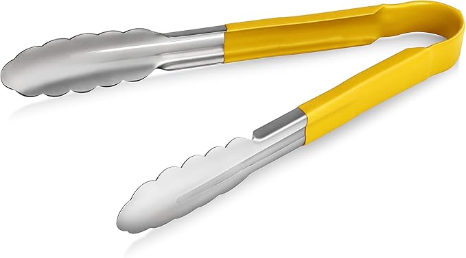 Tongs, 9-Inch Polished Stainless Steel Spring Tongs with Vinyl Handles