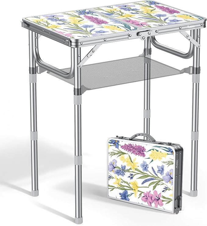 Anbte 2ft Folding Camping Table, 3 Adjustable Height Max 27.5" Small Folding by Anbte