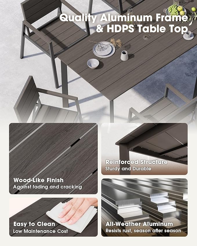 Patio Outdoor Dining Set for 6, Aluminum 7 Piece HDPS Outdooor Table and Chairs - Image 3