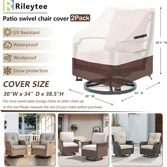 Rileytee Outdoor Swivel Chair Cover 2 Pack, Outdoor Furniture Patio Chair - Image 2