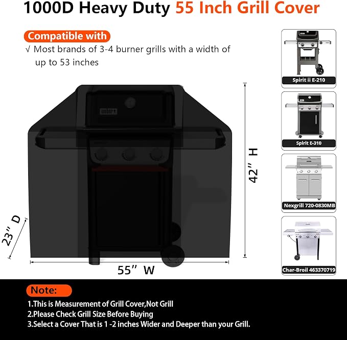 55" Grill Cover for Outdoor Grill, Waterproof, Tear & Fade Resistant BBQ Cover - Image 2