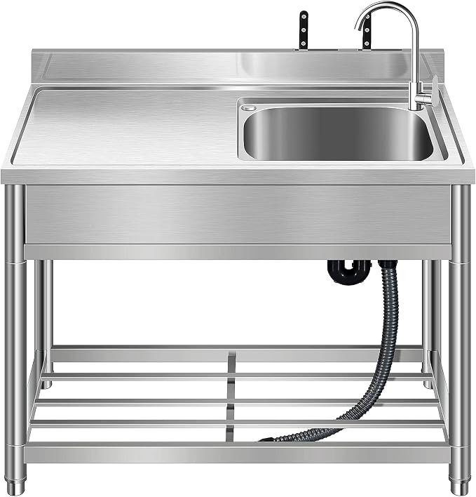 Free Standing Stainless-Steel Single Bowl Commercial Restaurant Kitchen Sink by KINGBO