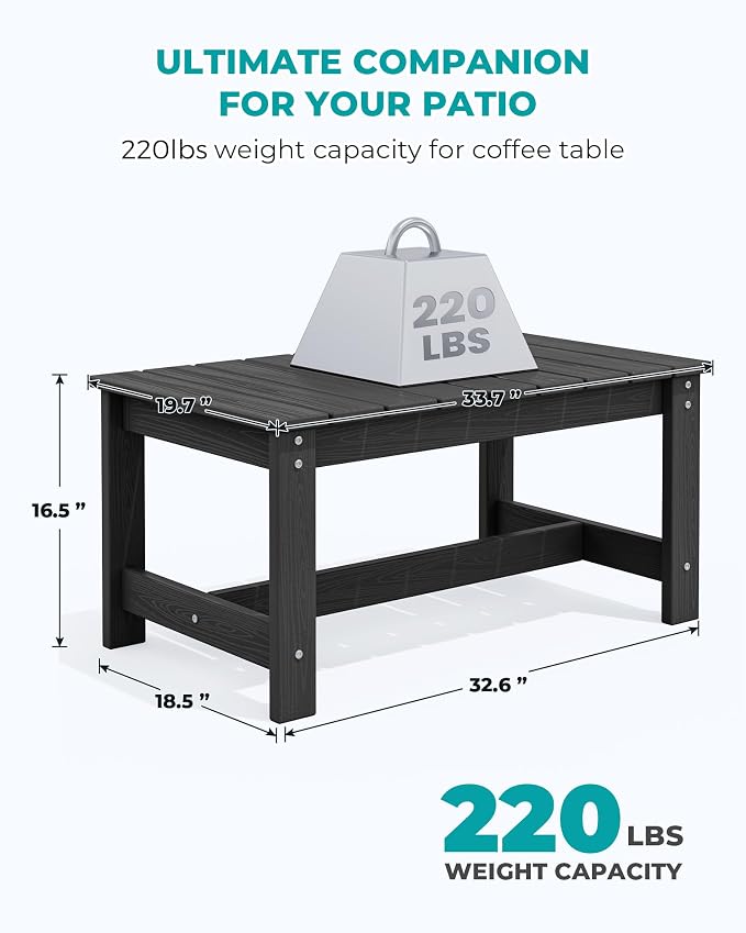 SERWALL Outdoor Coffee Table, HDPE Patio Coffee Table - Image 3