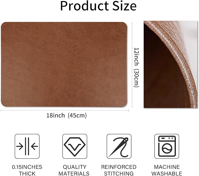 Cowhide Pattern Faux Leather Placemats Set of 6, Heat Resistant Non-Slip - Image 6