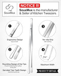Tongs, 12-Inch Stainless Steel Plating Tweezers, Set of 2, Silver