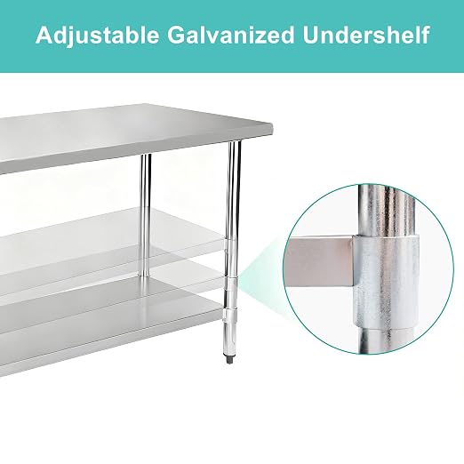 Stainless Steel Work Table 18 x 60 Inch, NSF Commercial Prep Table - Image 5