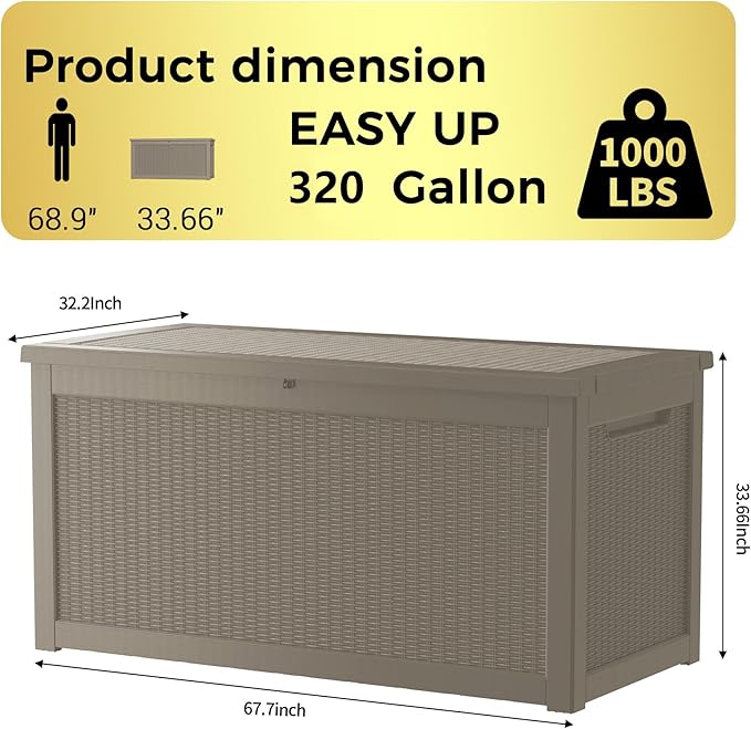 TARKARI 320 Gallon Lockable Resin Deck Box, Waterproof & UV-Resistant Outdoor - Image 3