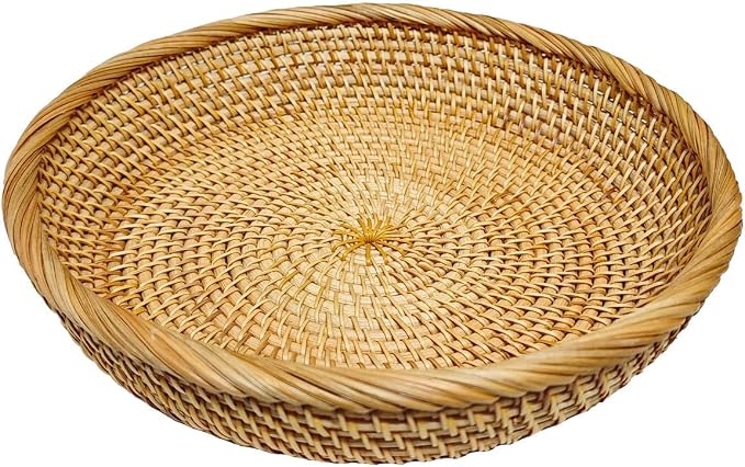 RT&BS Round Rattan Tray, Natural Rattan Decorative Tray, Christmas Food Tray by RT%26BS