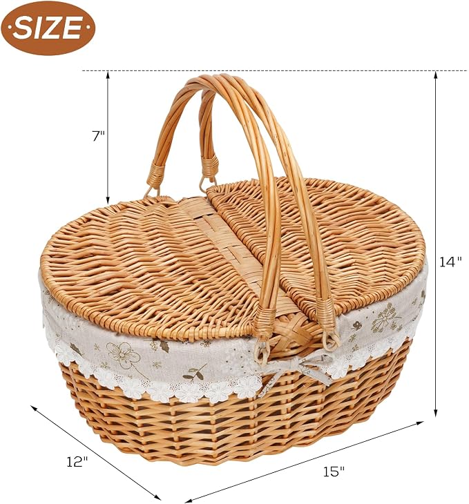 ZORMY 15" Wicker Picnic Baskets - Image 2
