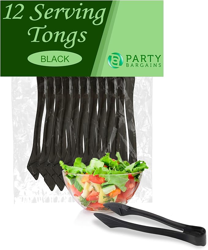 Serving Tongs, 8.5-Inch Plastic, Jet Black, Wide Head