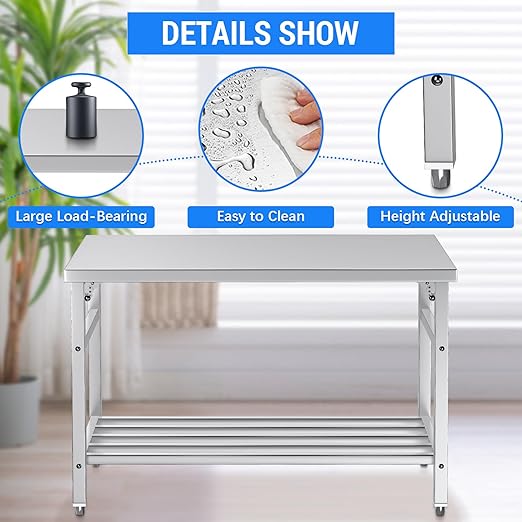 Commercial Foldable Heavy Duty Stainless Steel Table, 48 x 24 Inches Metal Prep - Image 4