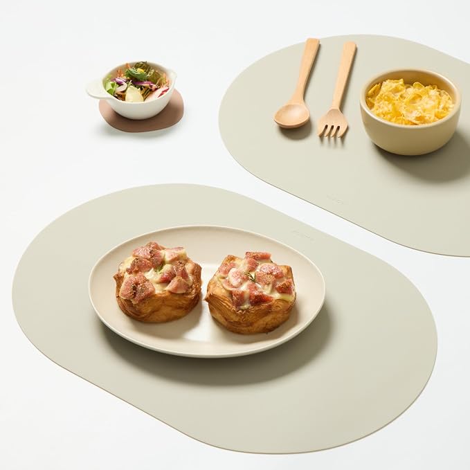 Grey Beige Oval Silicone Placemats Set of 4 – Heat Resistant, Waterproof by Unknown