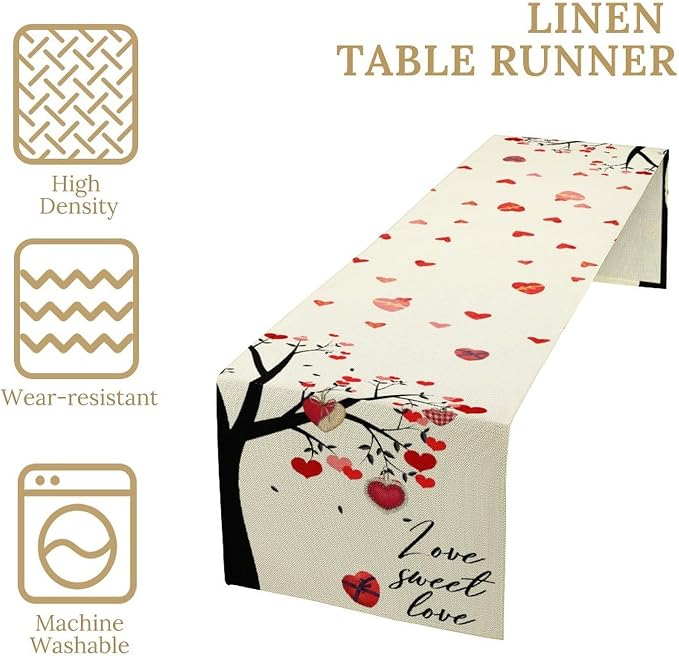 Valentines Day Table Runner, Rustic Love Tree Red Black Heart Valentines Runner - Image 4
