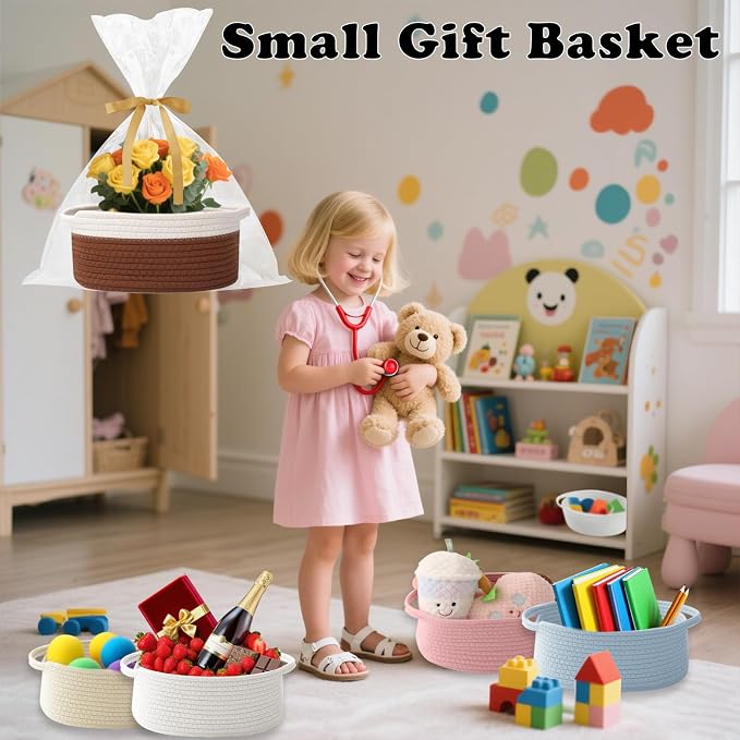 Gift Basket with Gift Bag and Ribbons, Small Rope Woven Shelf Storage, Baskets - Image 4