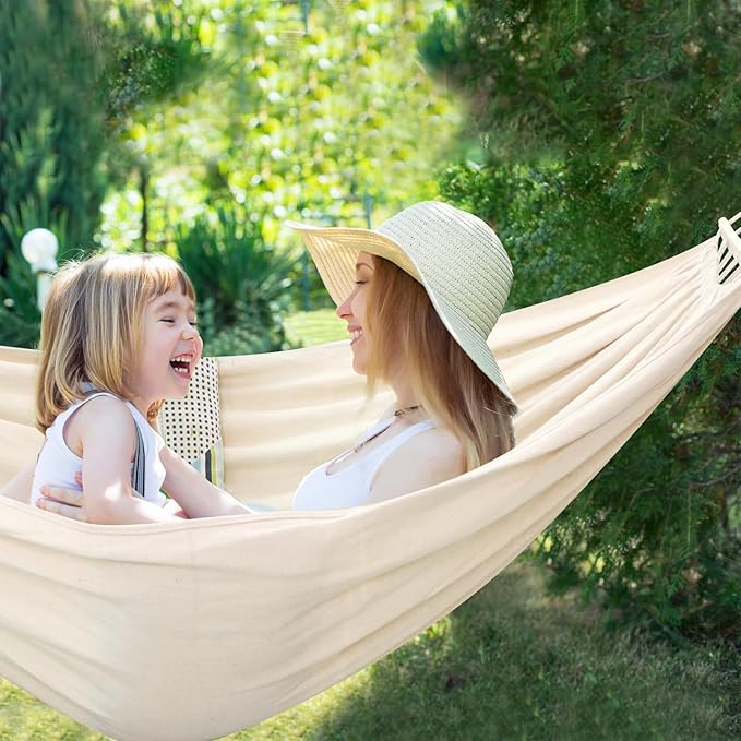 Hammock in Natural White Cotton with Pole, 106 x 59 Inches
