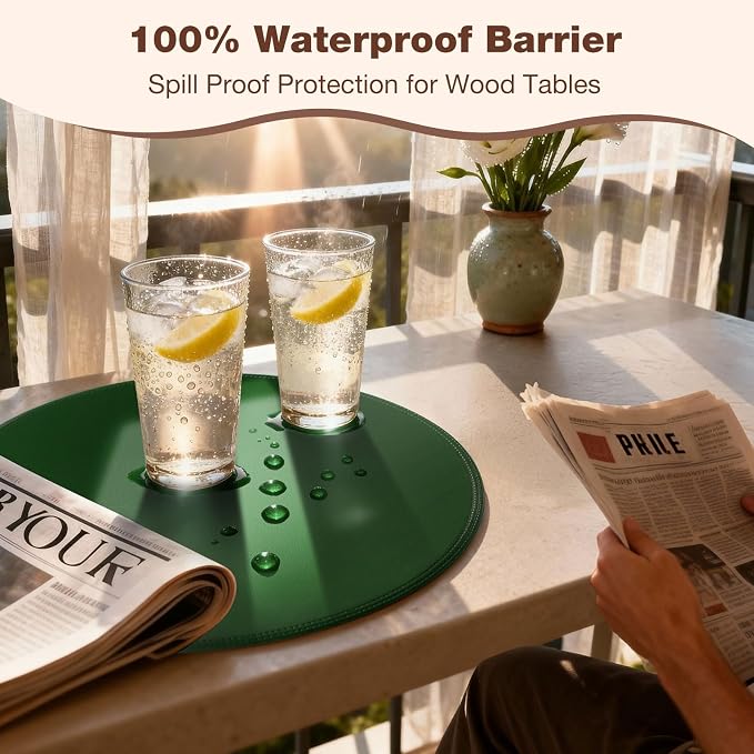 Round Vinyl Green Placemats Set of 6, Faux Leather Waterproof Wipeable Heat - Image 5