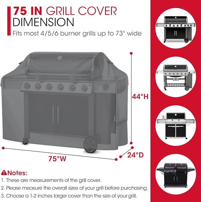 Unicook Grill Cover 75 Inch, Outdoor Heavy Duty Waterproof Large BBQ Cover - Image 2
