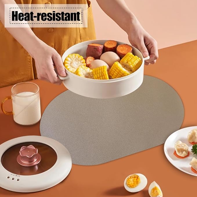Oval Faux Leather Placemats Set of 6, Reversible PU Placemat - Image 5