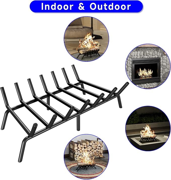 Fireplace Grate 24 Inch, Firewood Log Holder Rack, Heavy Duty Fire Wood Stove - Image 7