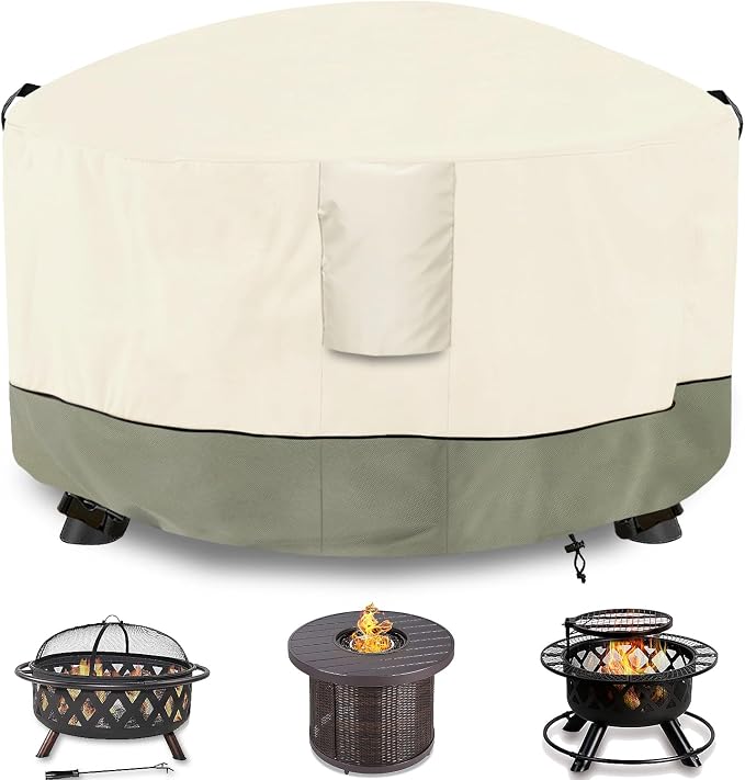 Fire Pit Cover, Outdoor Heavy Duty 600D 100% Waterproof Fire Pit Cover Round by Dalema
