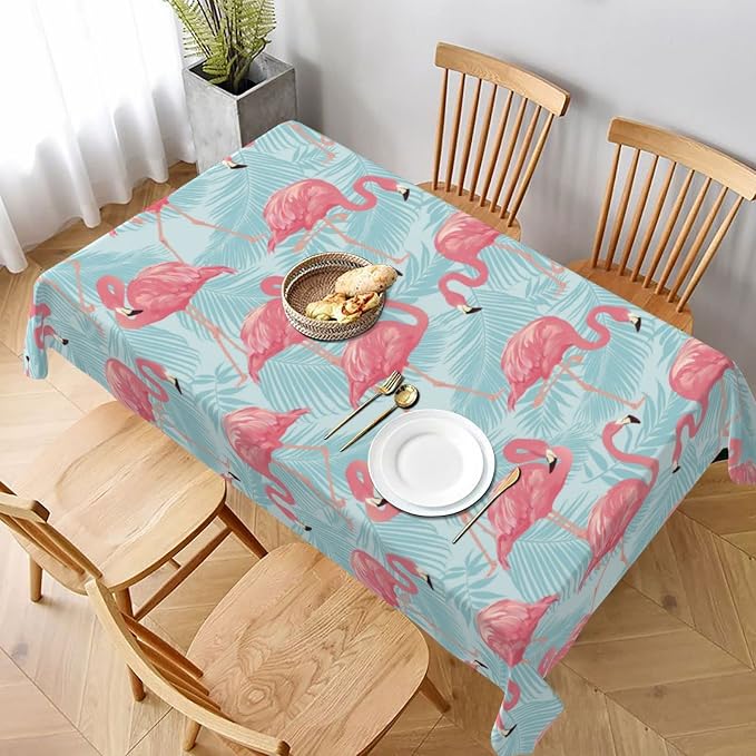 Worltoldb Flamingo Palm Leaf Tablecloths Polyester Table Cloth by Worltoldb