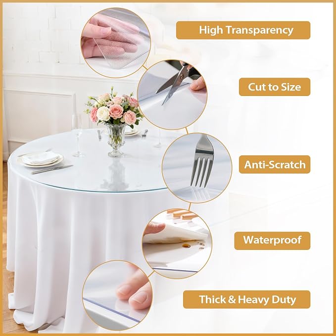 Round Frosted Table Cover Protector 28 Inch - 2mm Thick Waterproof PVC - Image 3