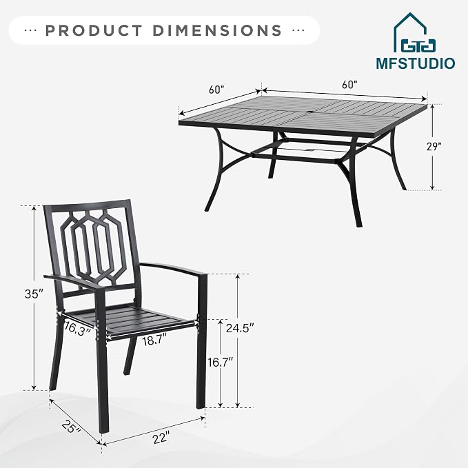 MFSTUDIO Outdoor Dining Set for 8, Metal Patio Table and Chairs Set, Patio - Image 8