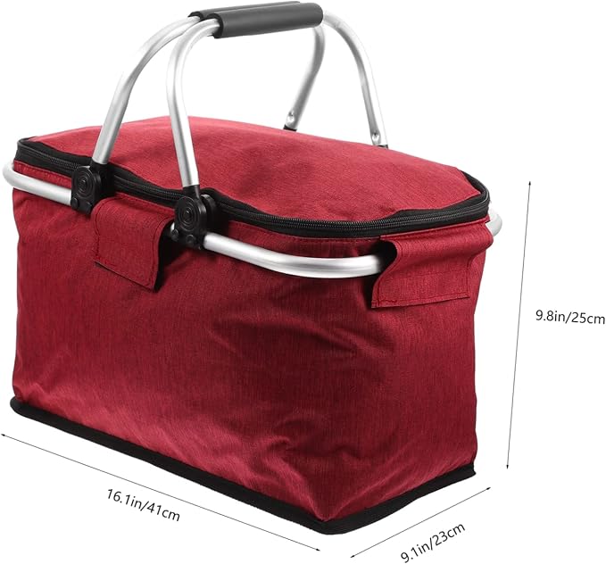 Portable Picnic Basket Handle Insulated Folding Tote Bag - Image 8