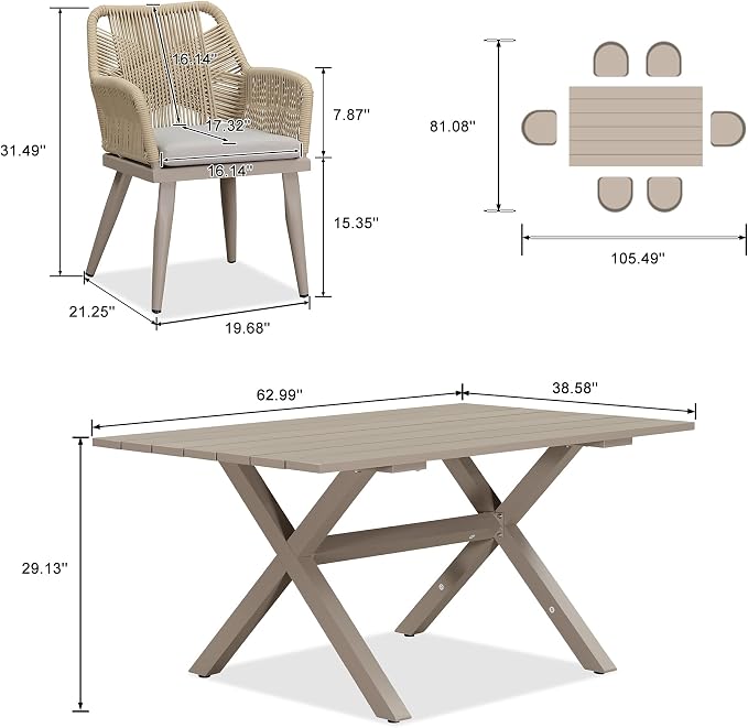 PURPLE LEAF 7 Pieces Outdoor Dining Set All-Weather PE Rattan Outdoor Patio - Image 6