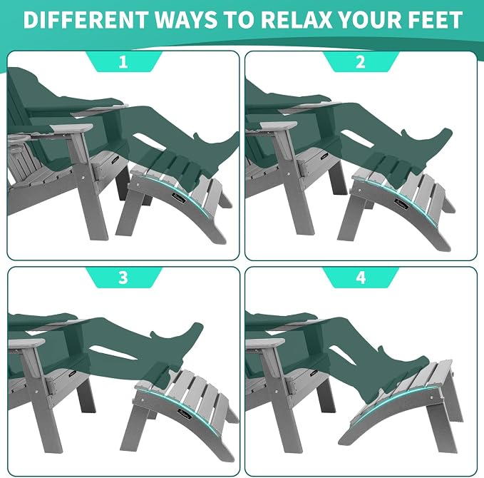 FUNBERRY Folding Adirondack Ottoman Set of 2, HDPE All Weather Outdoor Foot Rest - Image 6