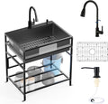 Black 30x22 Inch Freestanding Utility Sink-Stainless Steel Laundry Sink by FAUENPEEY