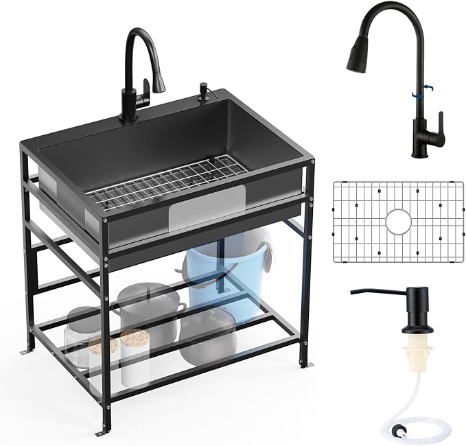 Black 30x22 Inch Freestanding Utility Sink-Stainless Steel Laundry Sink by FAUENPEEY