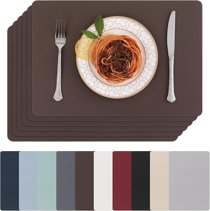 SHACOS Placemats Set of 6 Faux Leather Waterproof Leakproof Wipeable PU by SHACOS
