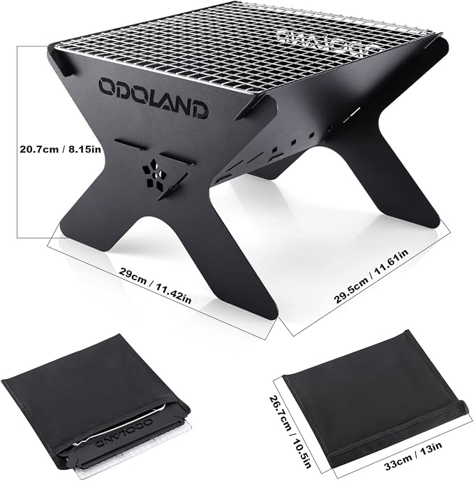 Odoland Camping Campfire Grill, Portable Folding Charcoal Grills, Backpacking - Image 3