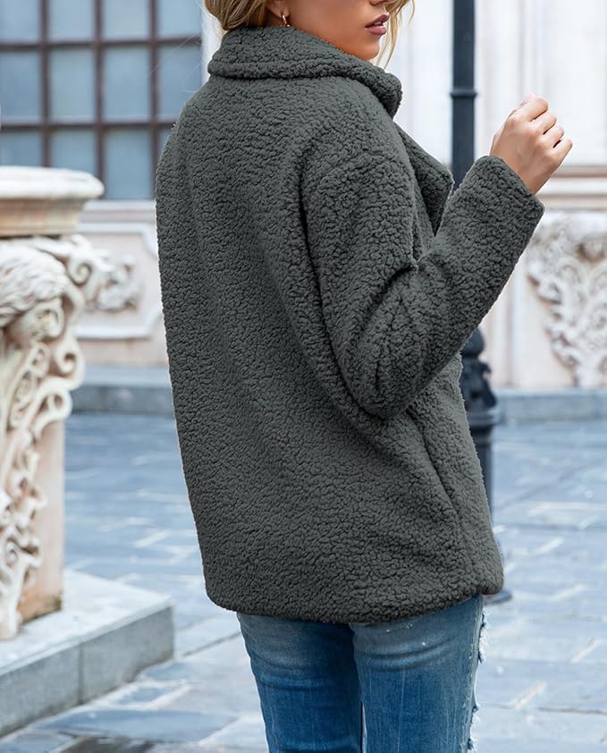 Women's Winter Warm Plush Cardigan Fuzzy Fleece Lapel Jacket - Image 6