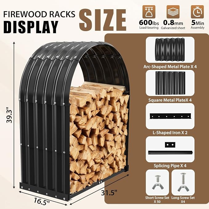 Heavy-Duty Black Firewood Storage Shed – Metal Log Holder - Image 2
